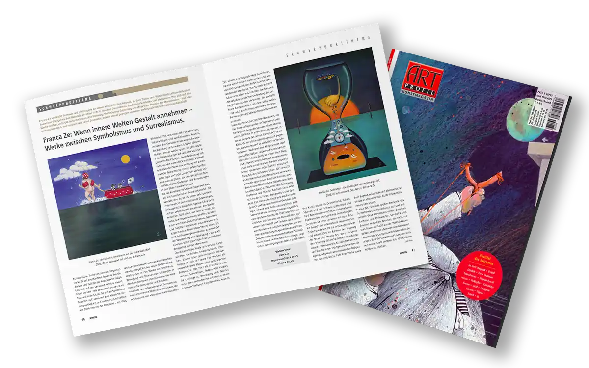 ARTPROFIL Kunstmagazin, Ausgabe 168, mit dem Artikel „Franca Ze: Wenn innere Welten Gestalt annehmen – Werke zwischen Symbolismus und Surrealismus“